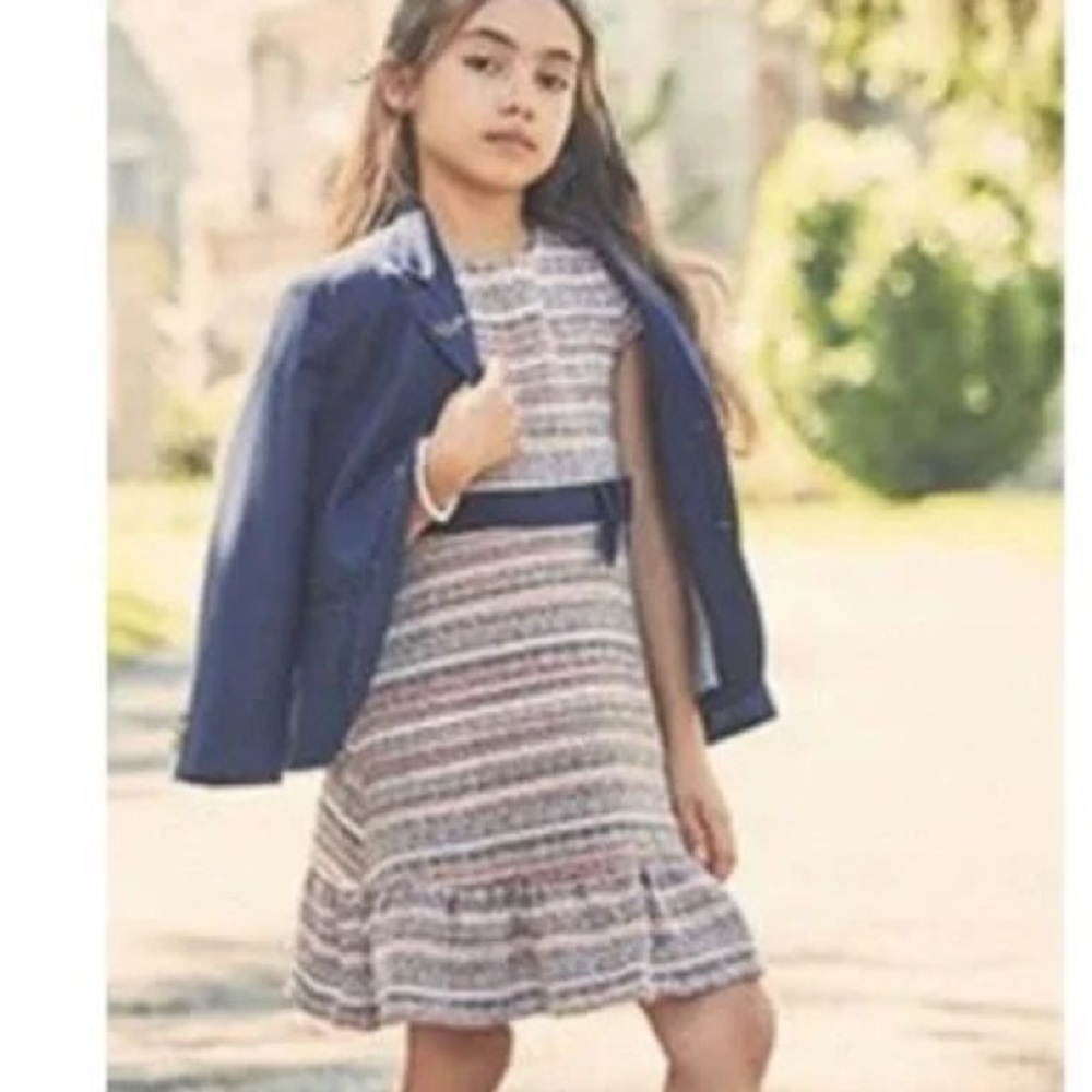 Janie and Jack Ava Dress Tweed Boucle Striped Ruffle Bow Size 4 Girls